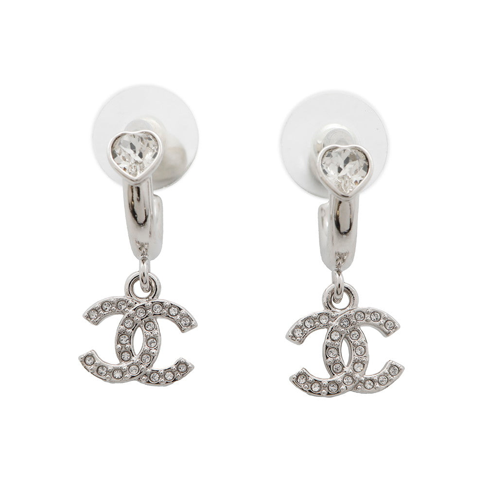 CHANEL CC Logo Heart Earrings SilverABF778 Metal Rhinestone