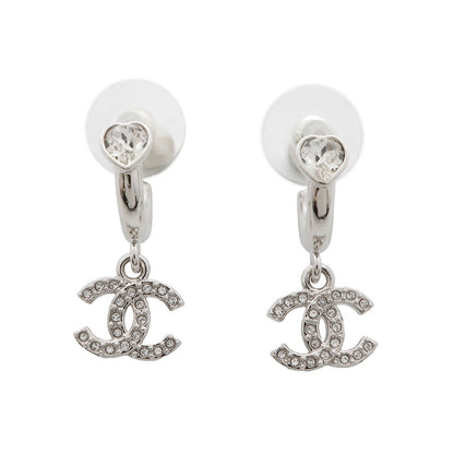 CHANEL CC Logo Heart Earrings SilverABF778 Metal Rhinestone