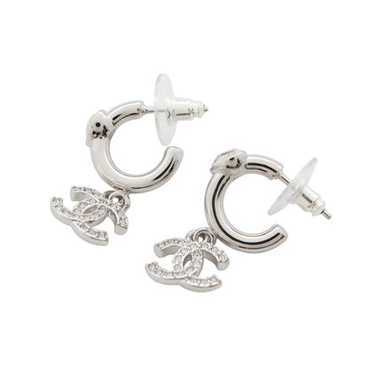 CHANEL CC Logo Heart Earrings SilverABF778 Metal Rhinestone