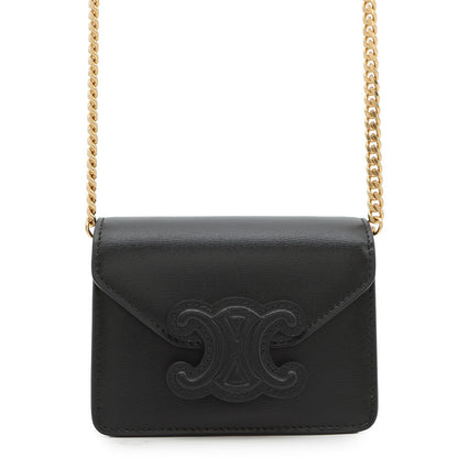CELINE Triomphe Card Holder ChainShoulder Black10J743DPV Leather