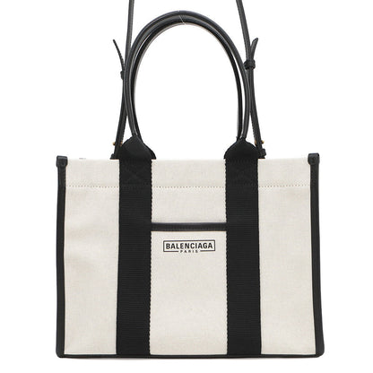 BALENCIAGA Hardware 2WAY Shoulder Bag White/Black671402 Canvas Leather Size Small