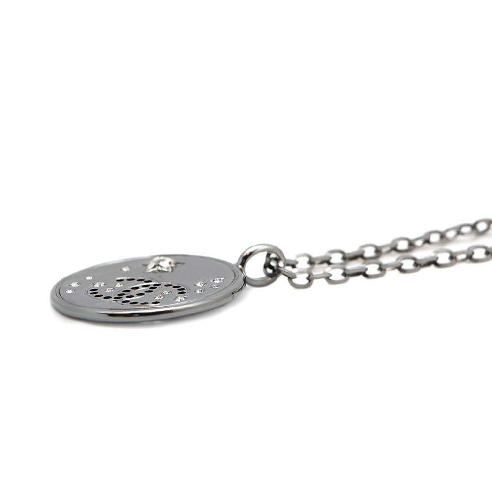 CHANEL CC Logo Star Medal Necklace SilverABE554 Metal strass
