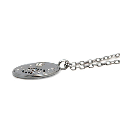 CHANEL CC Logo Star Medal Necklace SilverABE554 Metal strass