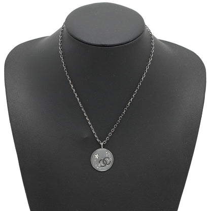 CHANEL CC Logo Star Medal Necklace SilverABE554 Metal strass