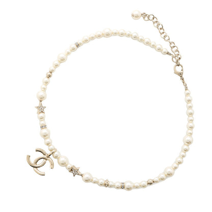 CHANEL CC Logo Star NecklaceABB256 Gold Plated Rhinestone Faux Pearl