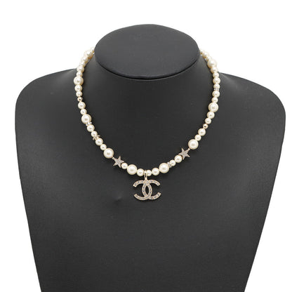 CHANEL CC Logo Star NecklaceABB256 Gold Plated Rhinestone Faux Pearl