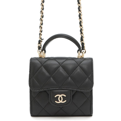 CHANEL Matelasse Top Handle ChainClutch Bag BlackAP2682 Lambskin