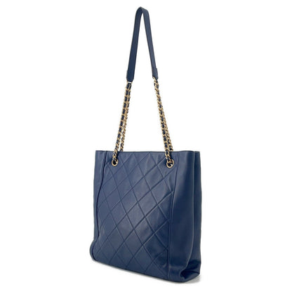 CHANEL Chain Tote Shopping Bag NavyAS2295 Calf Leather Size Small