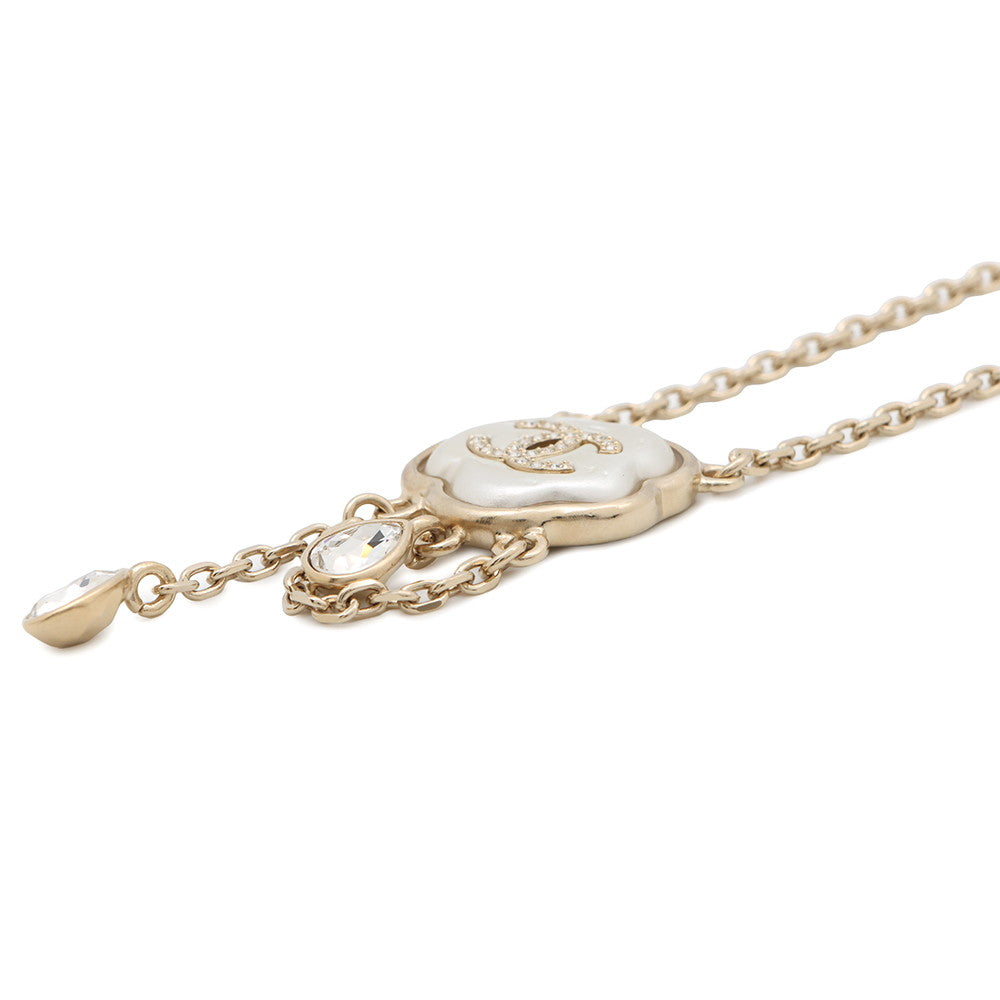CHANEL CC Logo Cloud Design Necklace Gray/GoldABF889 Metal Faux Pearl  Rhinestone