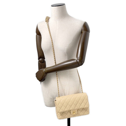 CHANEL Matelasse ChainShoulder Bag Beige Lambskin