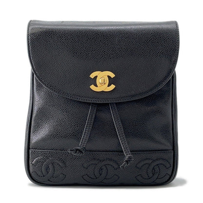 CHANEL Triple Coco Chain Backpack Black Caviar Leather