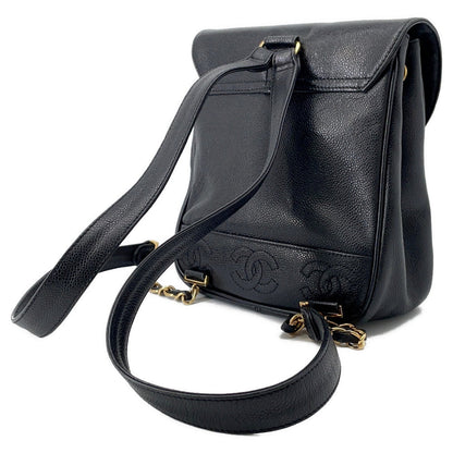 CHANEL Triple Coco Chain Backpack Black Caviar Leather