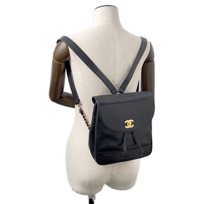 CHANEL Triple Coco Chain Backpack Black Caviar Leather