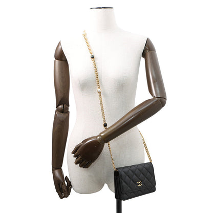 CHANEL Matelasse PearlChain Mini Chain Wallet BlackAP2932 Lambskin