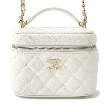 CHANEL Matelasse Top Handle Chain Vanity Bag WhiteAS3171 Caviar Leather Size Small