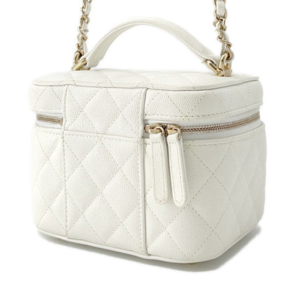CHANEL Matelasse Top Handle Chain Vanity Bag WhiteAS3171 Caviar Leather Size Small