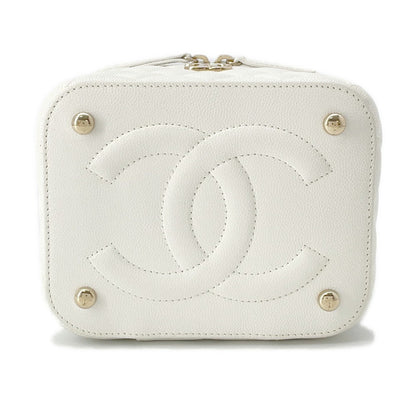 CHANEL Matelasse Top Handle Chain Vanity Bag WhiteAS3171 Caviar Leather Size Small