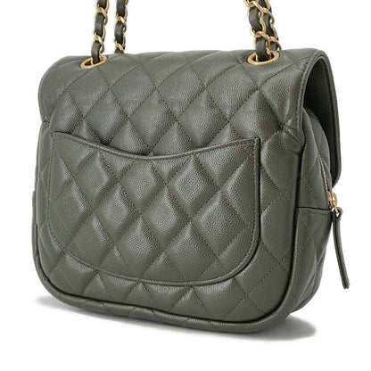 CHANEL Matelasse ChainShoulder Bag Khaki Caviar Leather