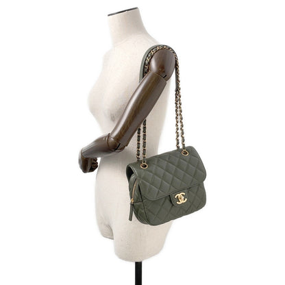 CHANEL Matelasse ChainShoulder Bag Khaki Caviar Leather