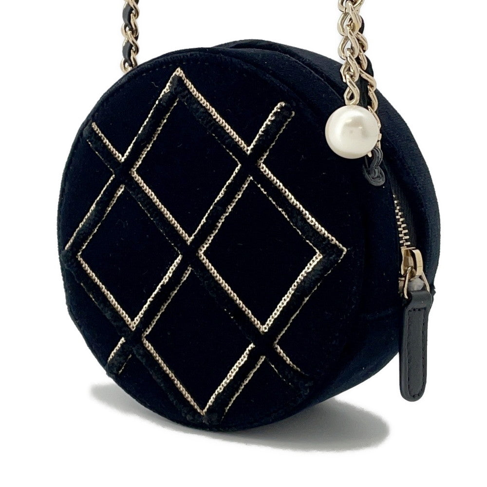CHANEL Matelasse ChainShoulder Bag Black Velour Faux Pearl