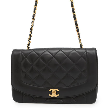 CHANEL Diana Matelasse ChainShoulder Bag BlackA01165 Lambskin Size 25