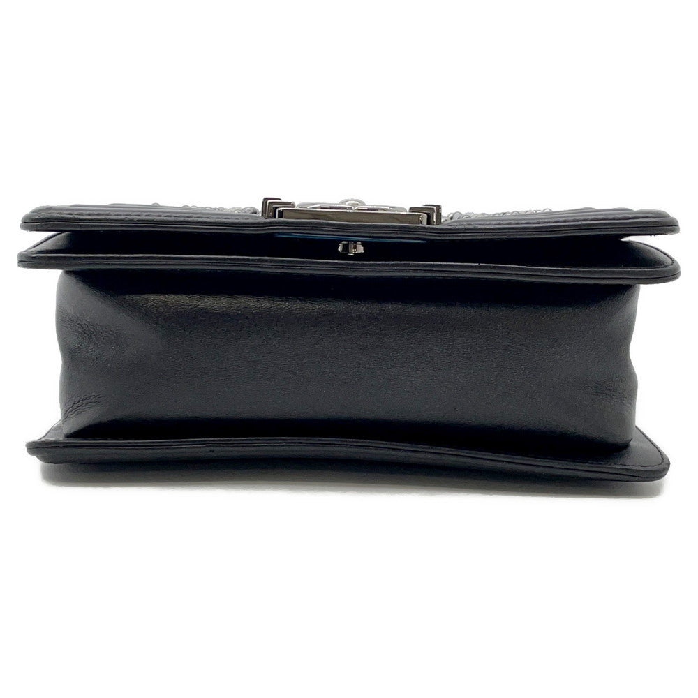 CHANEL Boy Chanel ChainShoulder Bag Black/Silver Lambskin Bijoux Size Small
