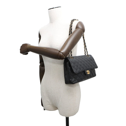 CHANEL Matelasse Double Flap ChainShoulder Bag BlackA01112 Caviar Leather Size 25