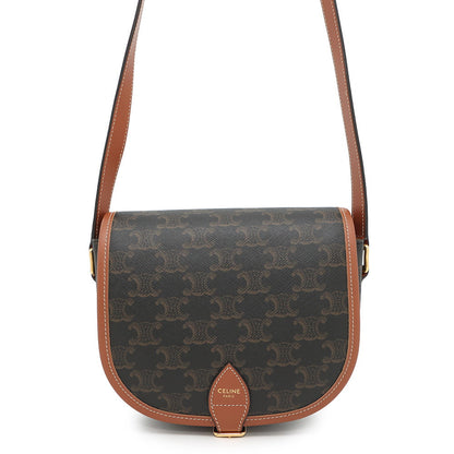 CELINE Triomphe Folco Shoulder Bag Tan191502 PVC Leather Size Medium