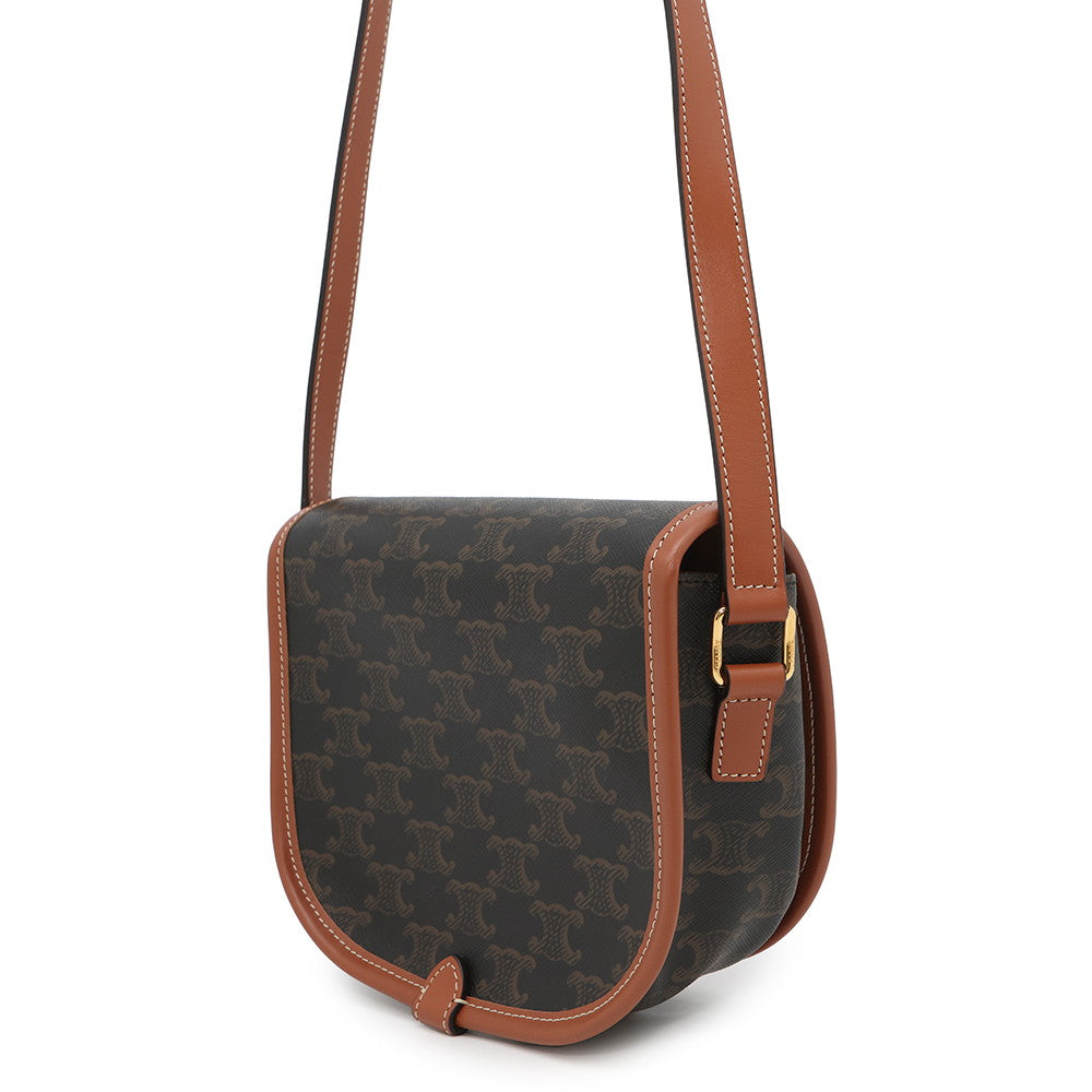 CELINE Triomphe Folco Shoulder Bag Tan191502 PVC Leather Size Medium
