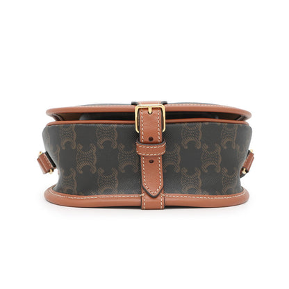 CELINE Triomphe Folco Shoulder Bag Tan191502 PVC Leather Size Medium