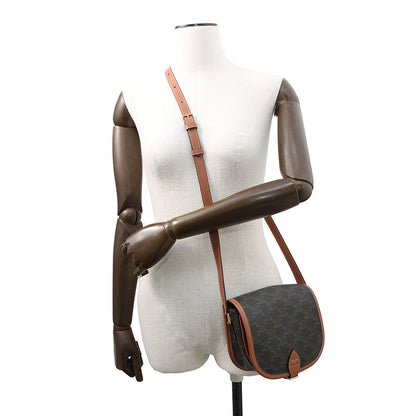CELINE Triomphe Folco Shoulder Bag Tan191502 PVC Leather Size Medium