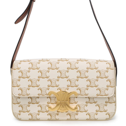 CELINE Claude Triomphe One Shoulder Bag White194142 PVC Calf Leather