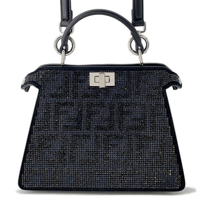 FENDI Peekaboo CrystalFF Handbag 2WAY Black8BN335 suede Size Petit