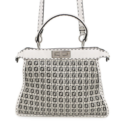 FENDI Peekaboo ICYU Selleria White/Black8BN321 Leather Size Medium