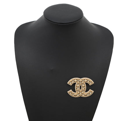 CHANEL CC Logo Matelasse Brooch Metal Rhinestone