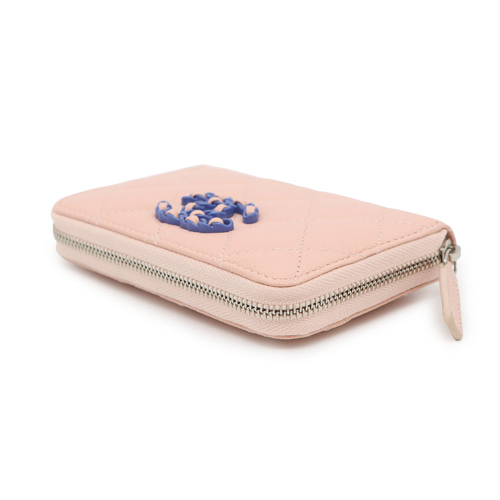 CHANEL Matelasse CHANEL19 Zip Coin Purse Pink/BlueAP3716 Caviar Leather