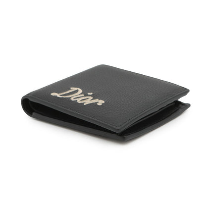 Dior Embroidered Logo Bifold Wallet Black Leather
