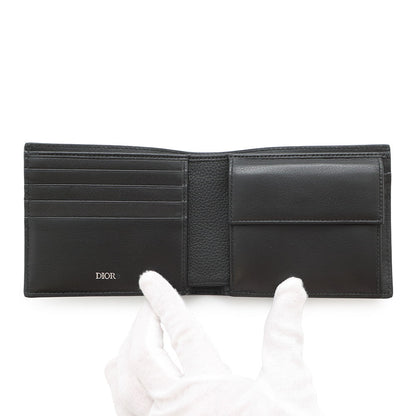 Dior Embroidered Logo Bifold Wallet Black Leather