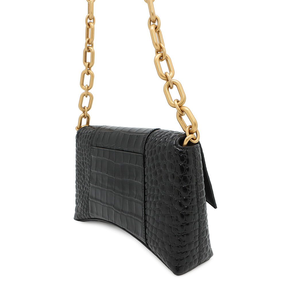 BALENCIAGA Downtown ChainShoulder Bag Black689121 Croco embossed leather Size XS
