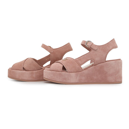 CHANEL EncreStrap Open Toe Platform Sandals Light PinkG45594 Suede rhinestone Size 38