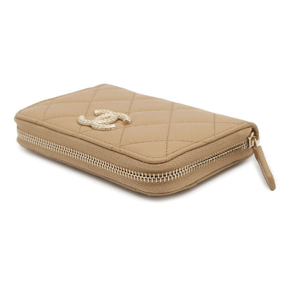 CHANEL Matelasse Classic Zip Coin Purse Beige Caviar Leather