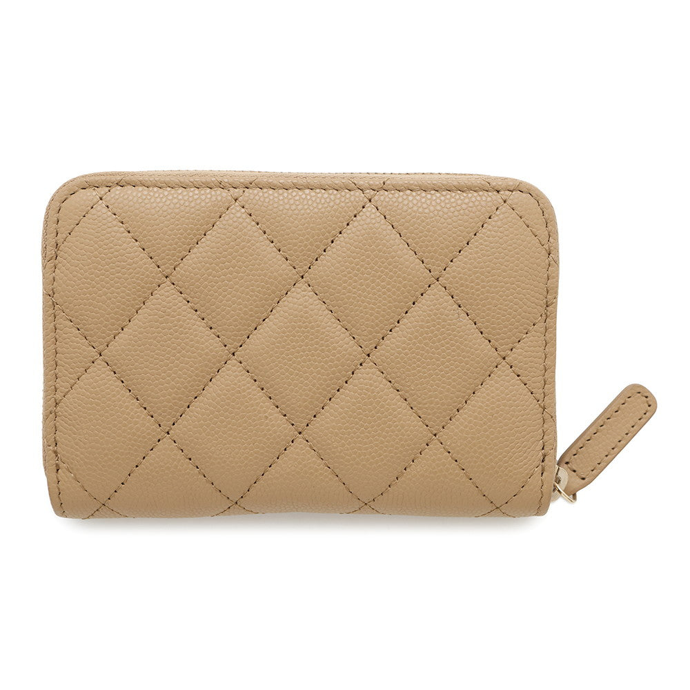 CHANEL Matelasse Classic Zip Coin Purse Beige Caviar Leather