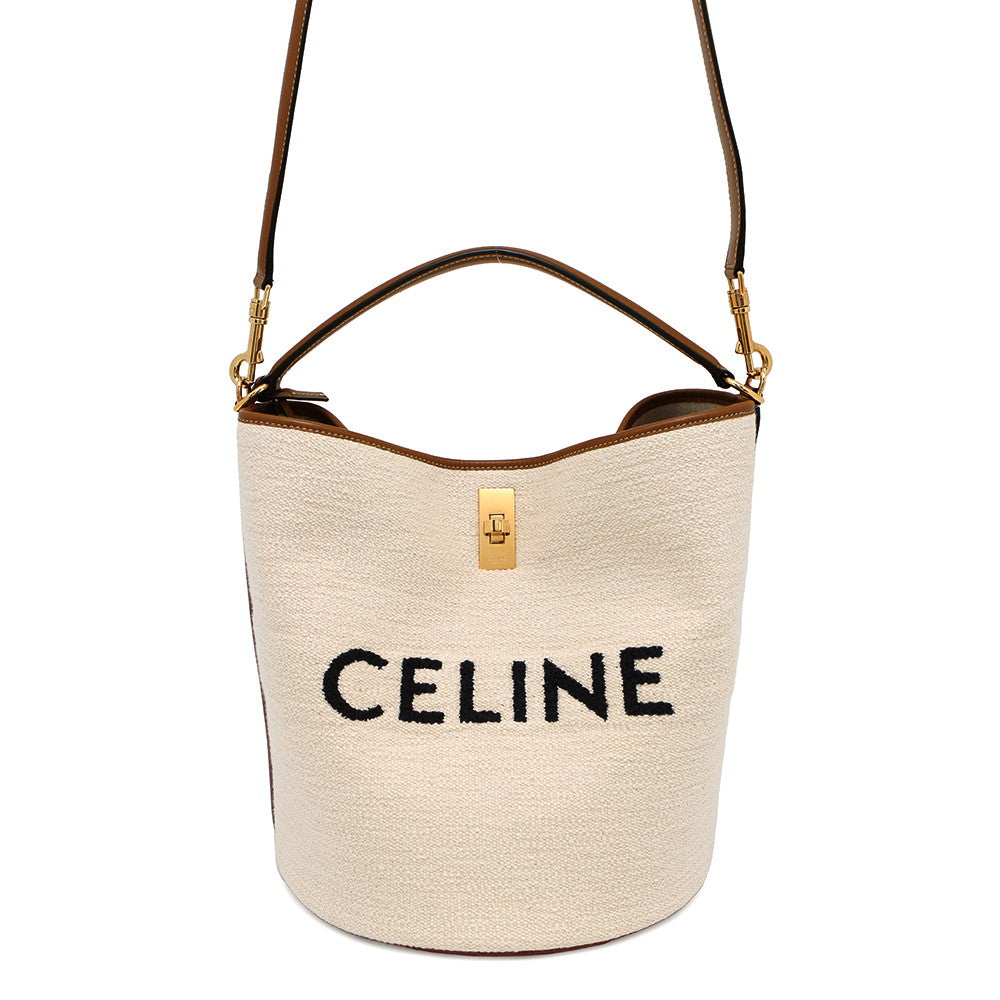 CELINE bucket Natural/Tan195572 Canvas Leather Size 16