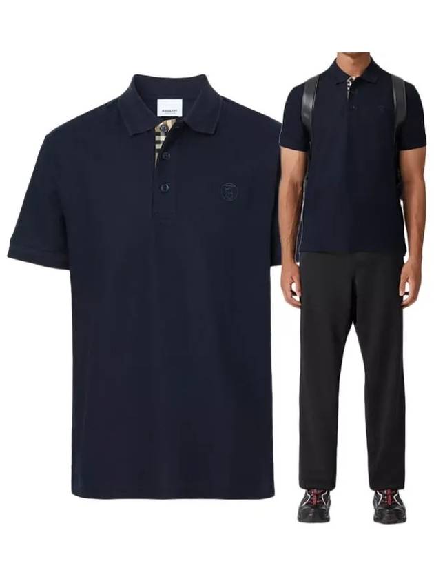 Luxury Burberry Men's CHUNKY Monogram motif cotton Polo Shirt navy