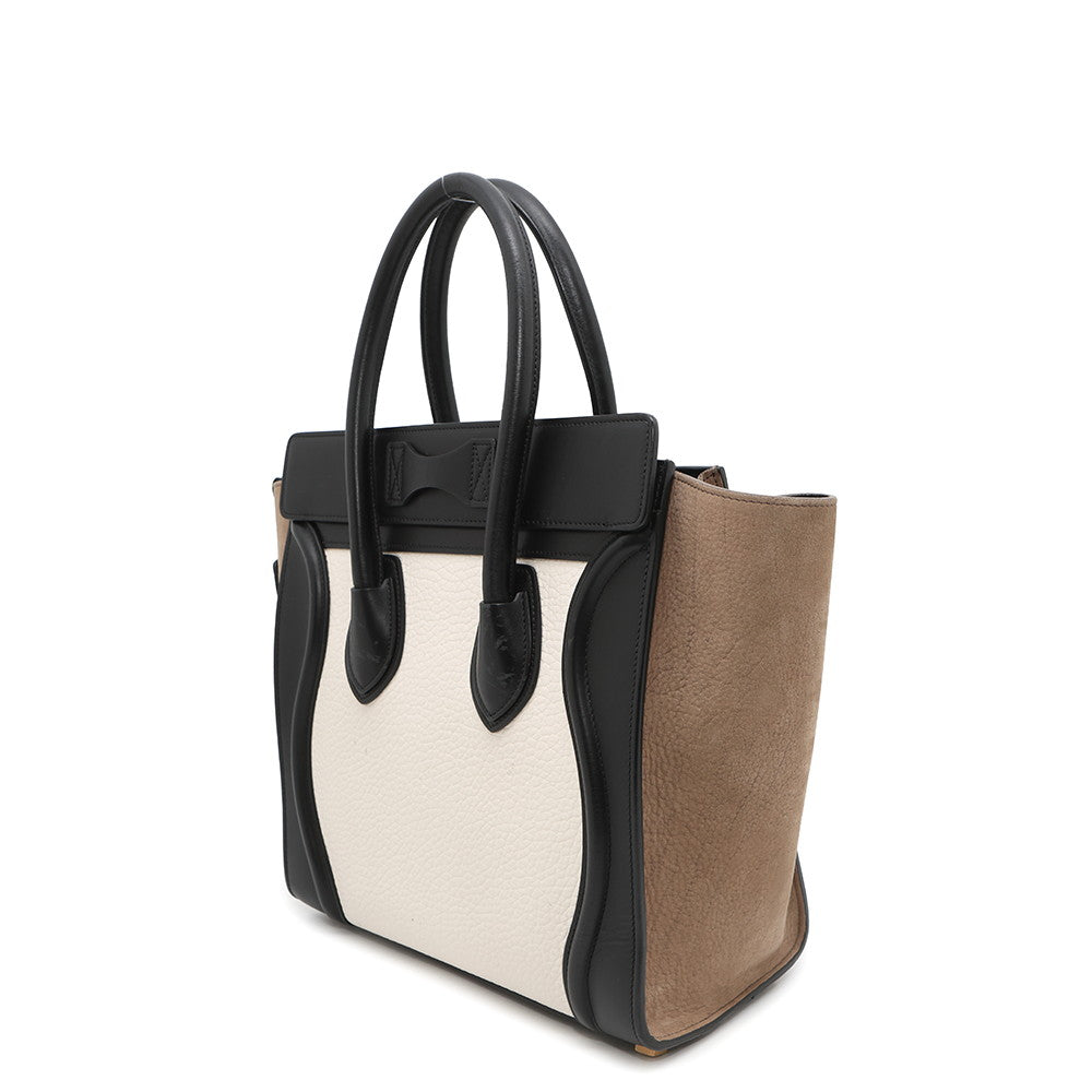 CELINE Luggage shopper White/Black/Gray167793 Leather Size micro