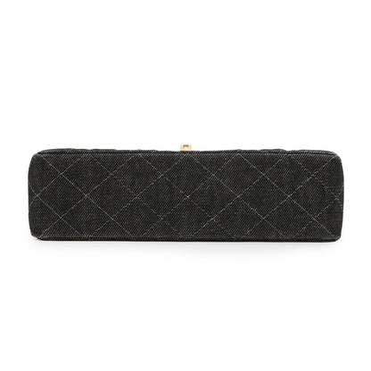 CHANEL Matelasse W flap WChainShoulder Bag BlackA01113 Denim Size 23