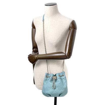 CHANEL Matelasse Drawstring ChainShoulder Bag PowderBlueAS1439 Lambskin