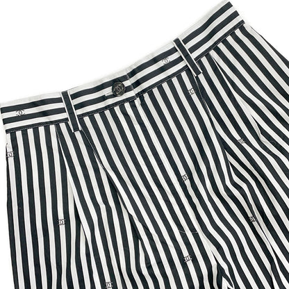 CHANEL Coco Beach Striped Pants Size 34 Black/WhiteP76233 Cotton 97% Polyurethane 3%