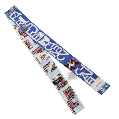 CHANEL Twilly Scarf all-over pattern Blue/Pink/Multicolor Silk100%
