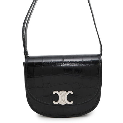 CELINE Busas Shoulder Bag Black114453 Croco embossed leather Size Medium